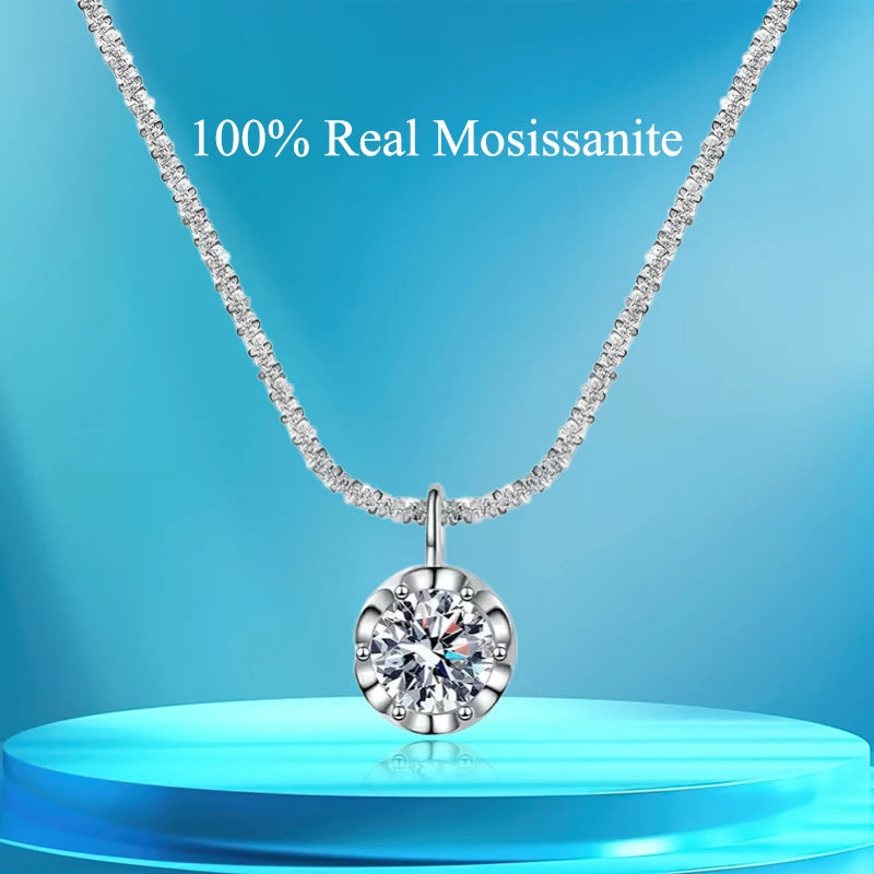 Crown Moissanite Silver Necklace