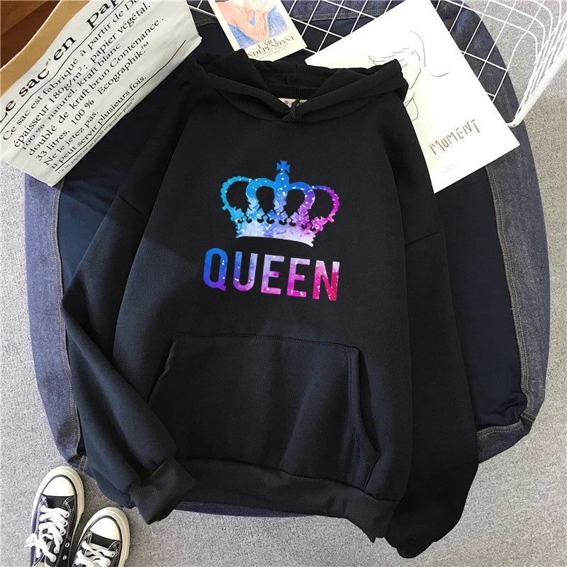 King Queen Print Couple Hoodies