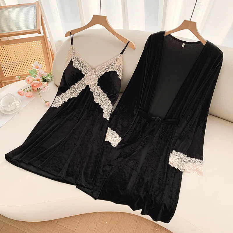 Women Velour Nightgown & Robe Set