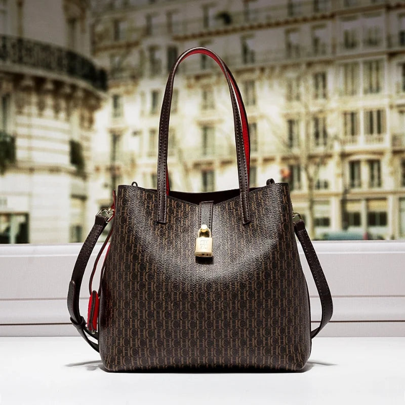Letter Print Leather Crossbody Bag