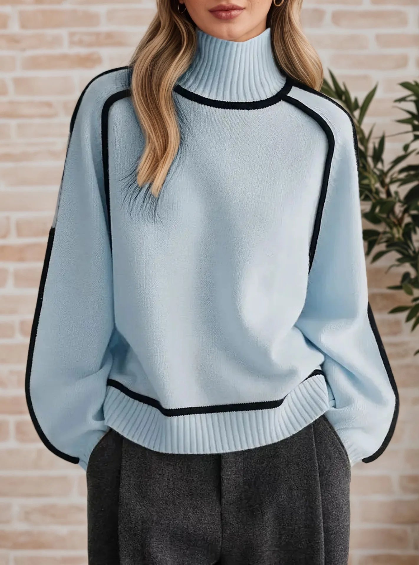 Color Block High Neck Sweater