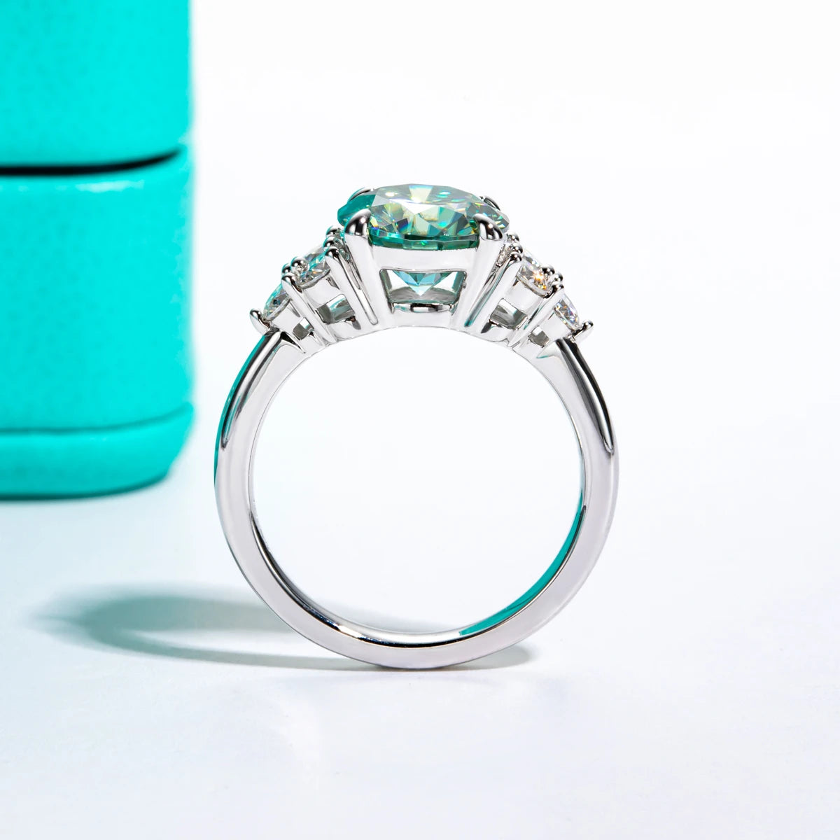 Sterling Silver Blue Green Moissanite Ring