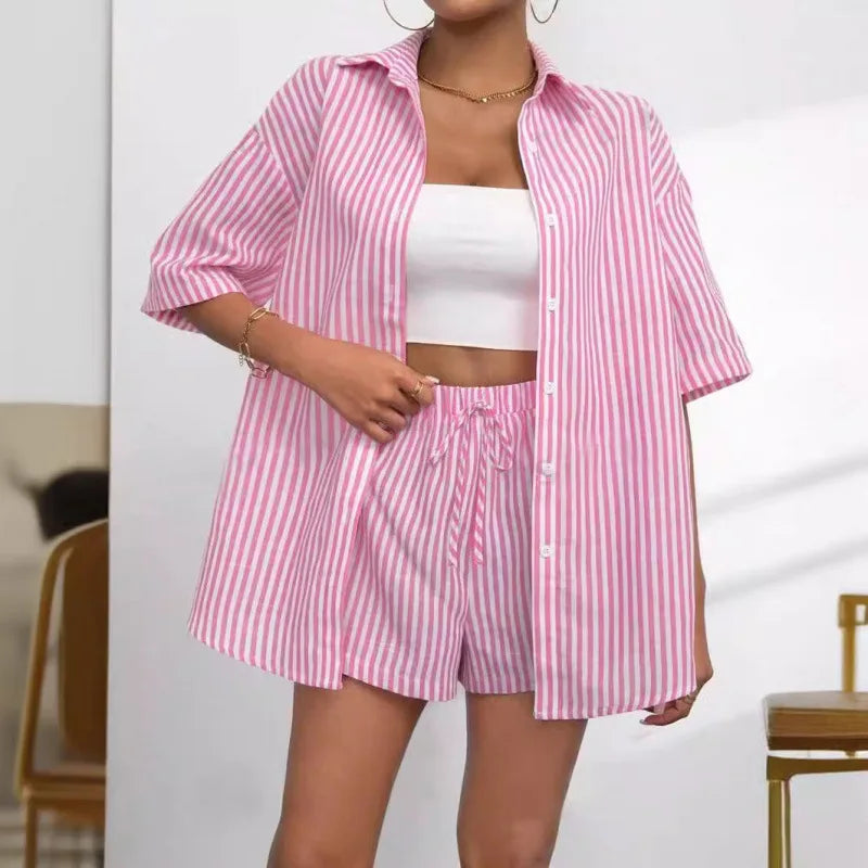 Striped Shirt Shorts Set