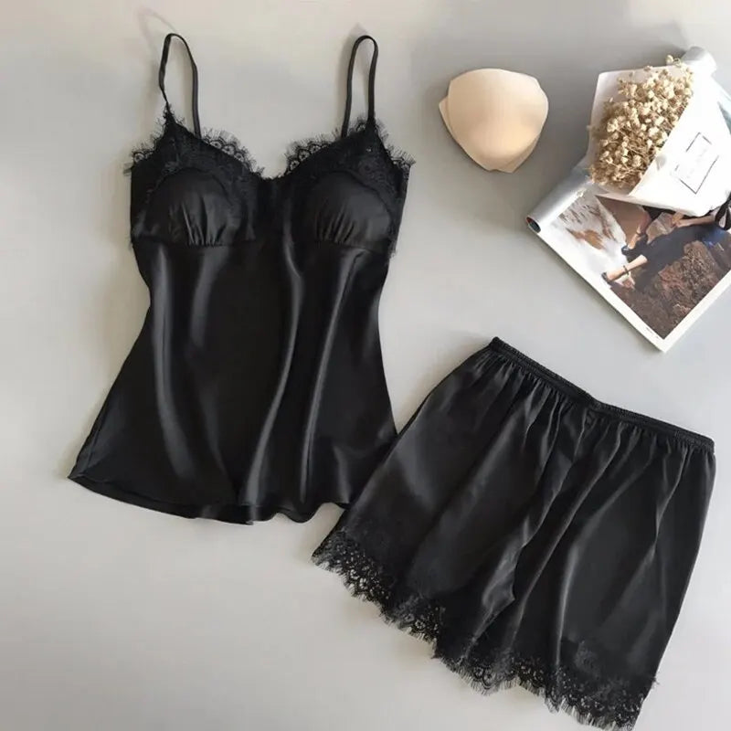 Women V-Neck Lace Pajama Set