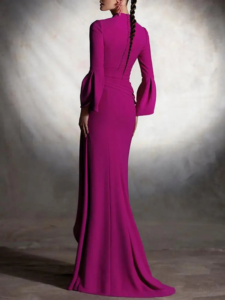 Elegant V-Neck Pleated Maxi Dress