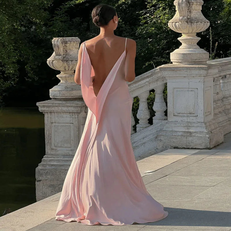 Backless Square Collar Maxi Dress