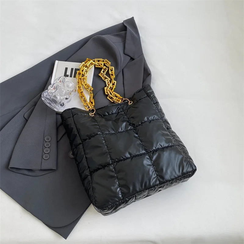 Solid Color Winter Shoulder Bag