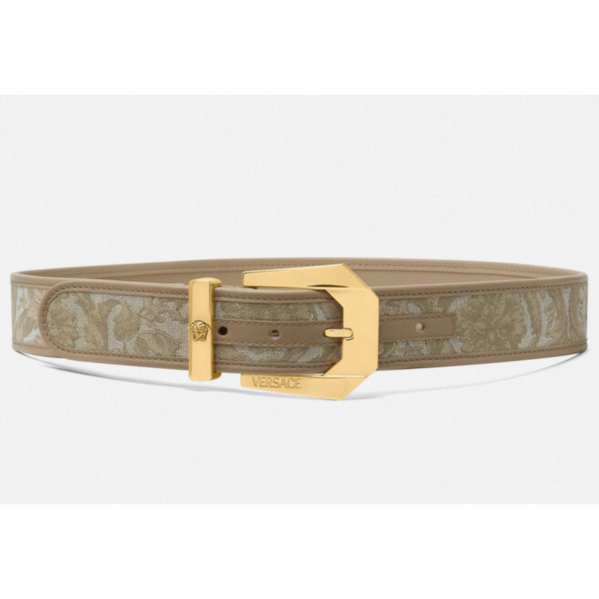 Versace Medusa Heritage Barocco Jacquard Logo Buckle Leather Belt