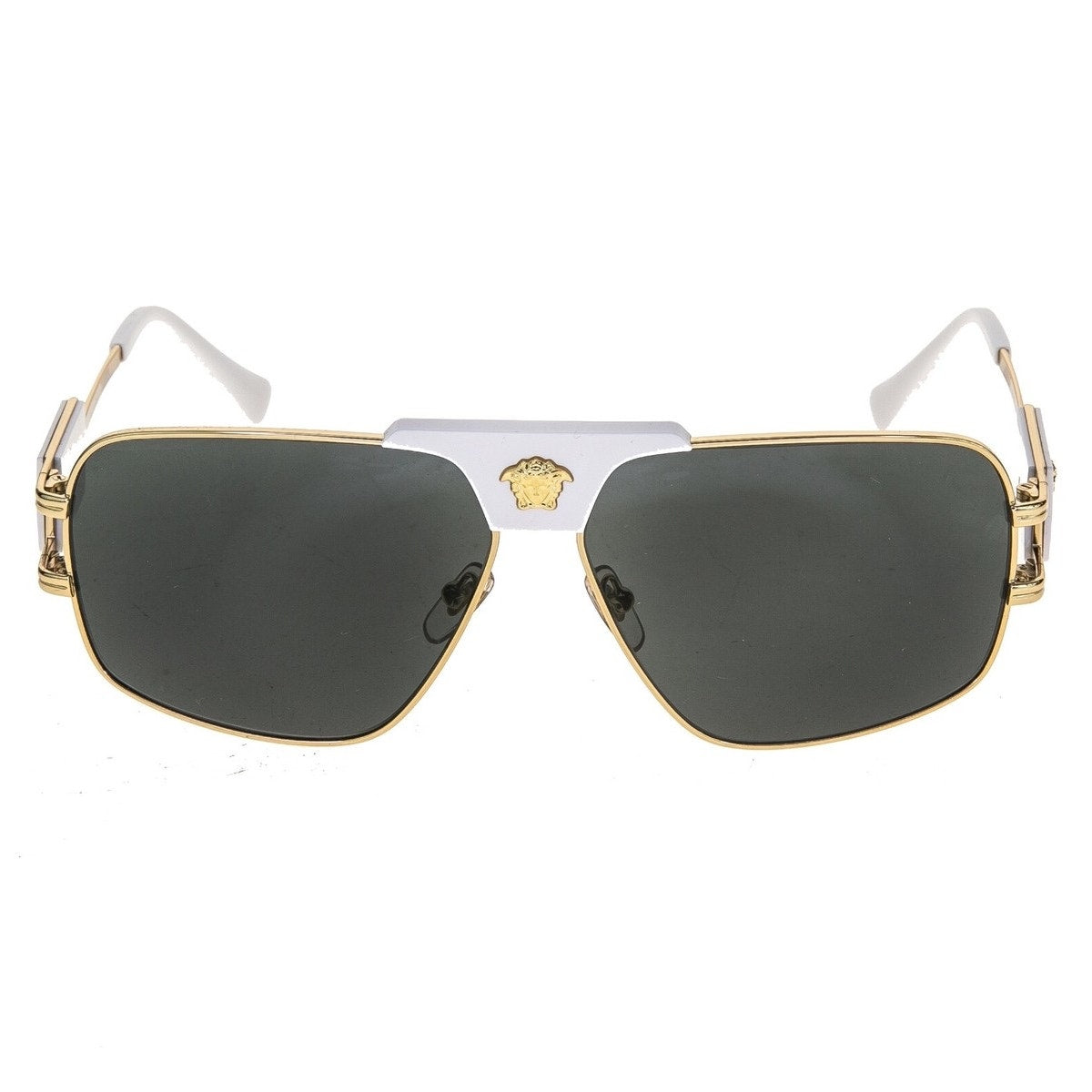 VERSACE Medusa NAVIGATOR Gold Stud White Aviator Unisex Sunglasses VE2251 2251