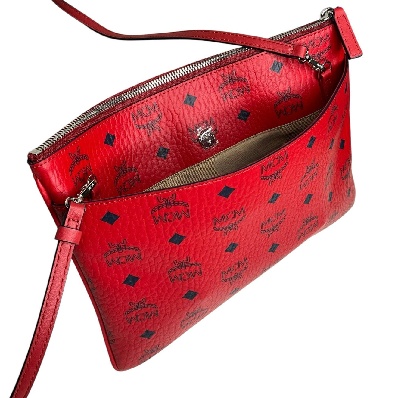MCM Visetos Medium Crossbody Pouch Ruby Red