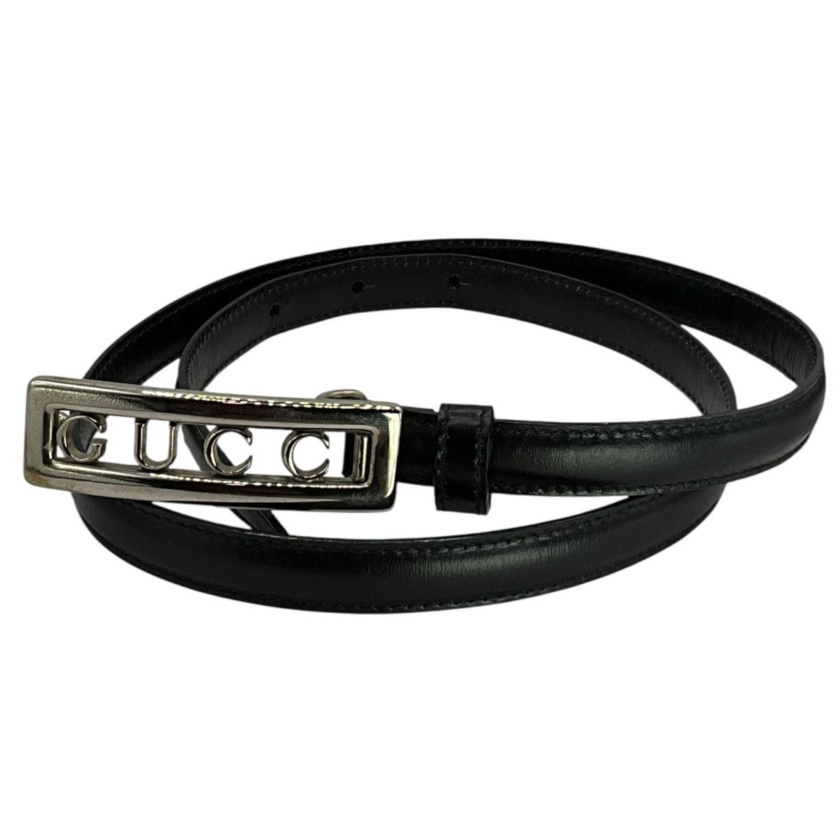 Gucci Black Leather Silver Belt