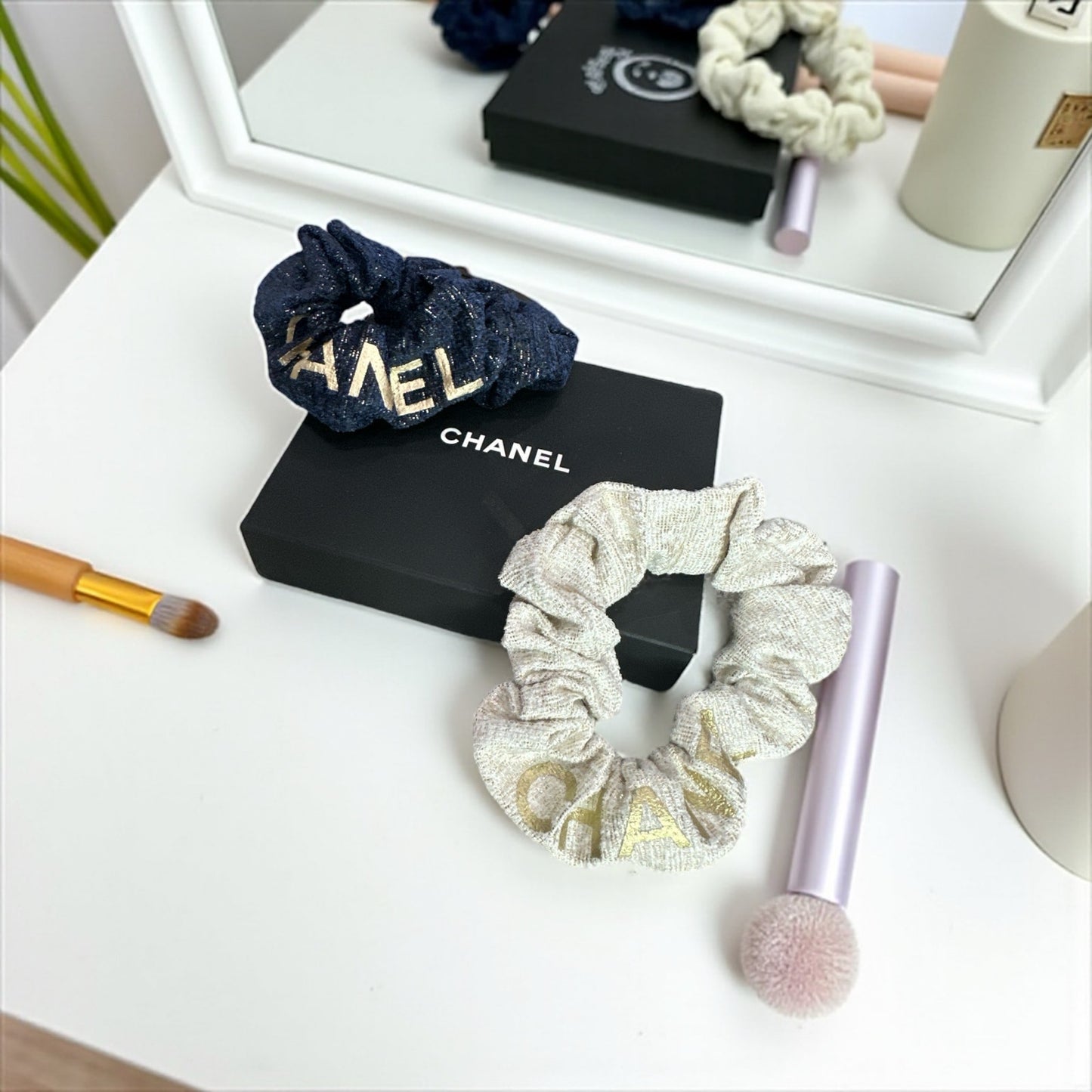 Chanel Beaute Scrunchie Set of 2 with Box