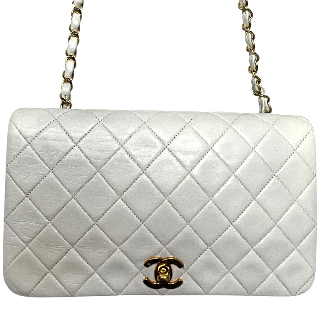 Chanel White Classic Medium Full Flap Bag