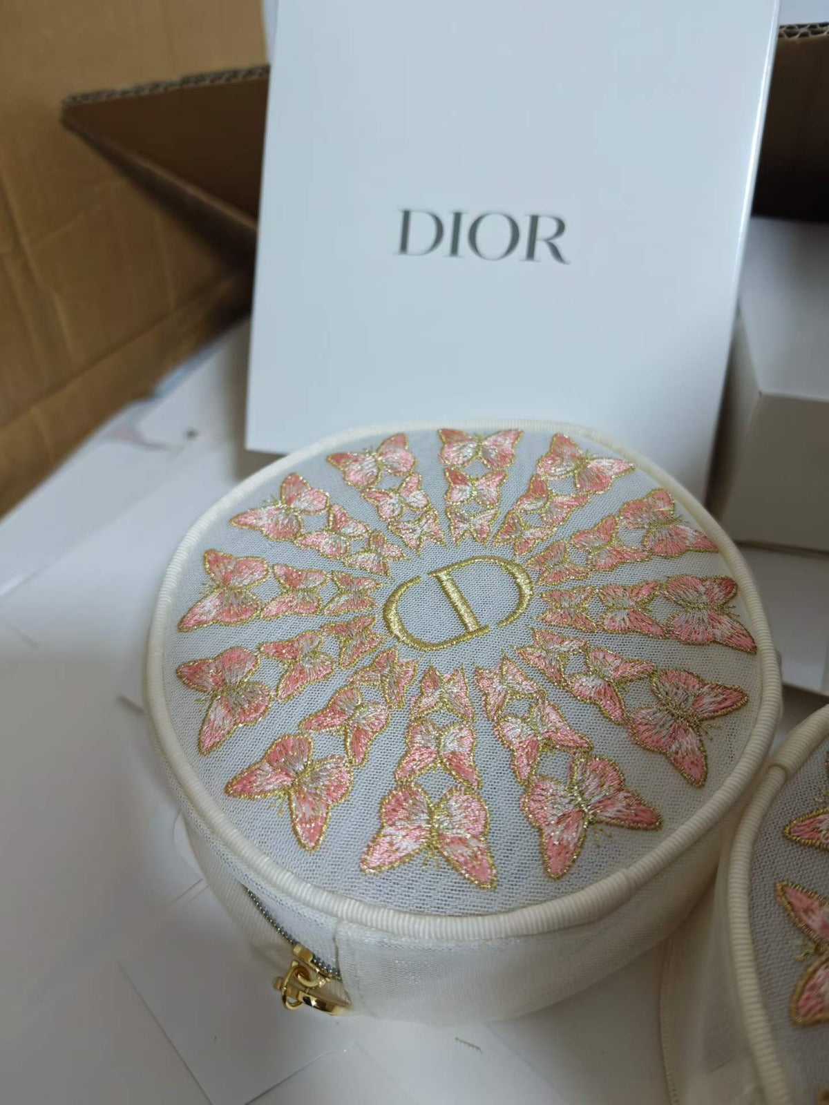 PREORDER DEPOSIT ONLY - Dior 2026 Mother’s Day Butterfly Embroidered Round Pouch (GWP)