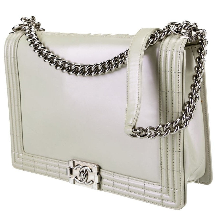 Chanel Pearl Iridescent Glazed Patent Leather Large Reverso Boy Flap Bag