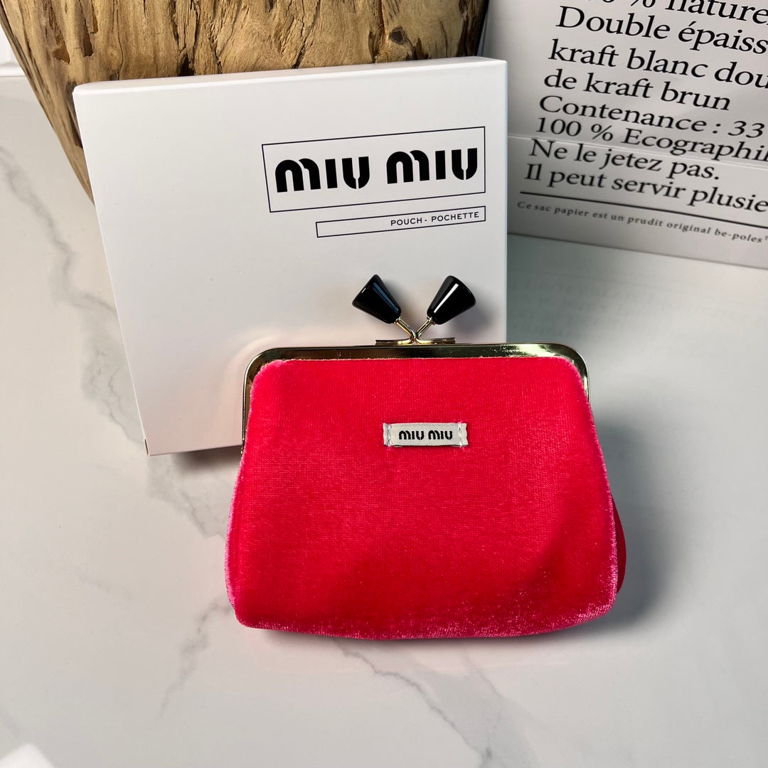 Miu Miu Red Velvet Cosmetic & Coin Pouch | GWP Edition Mini Clutch