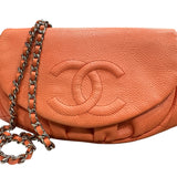 Chanel CORAL Caviar Leather Half Moon Wallet On Chain - Clairely Amazing