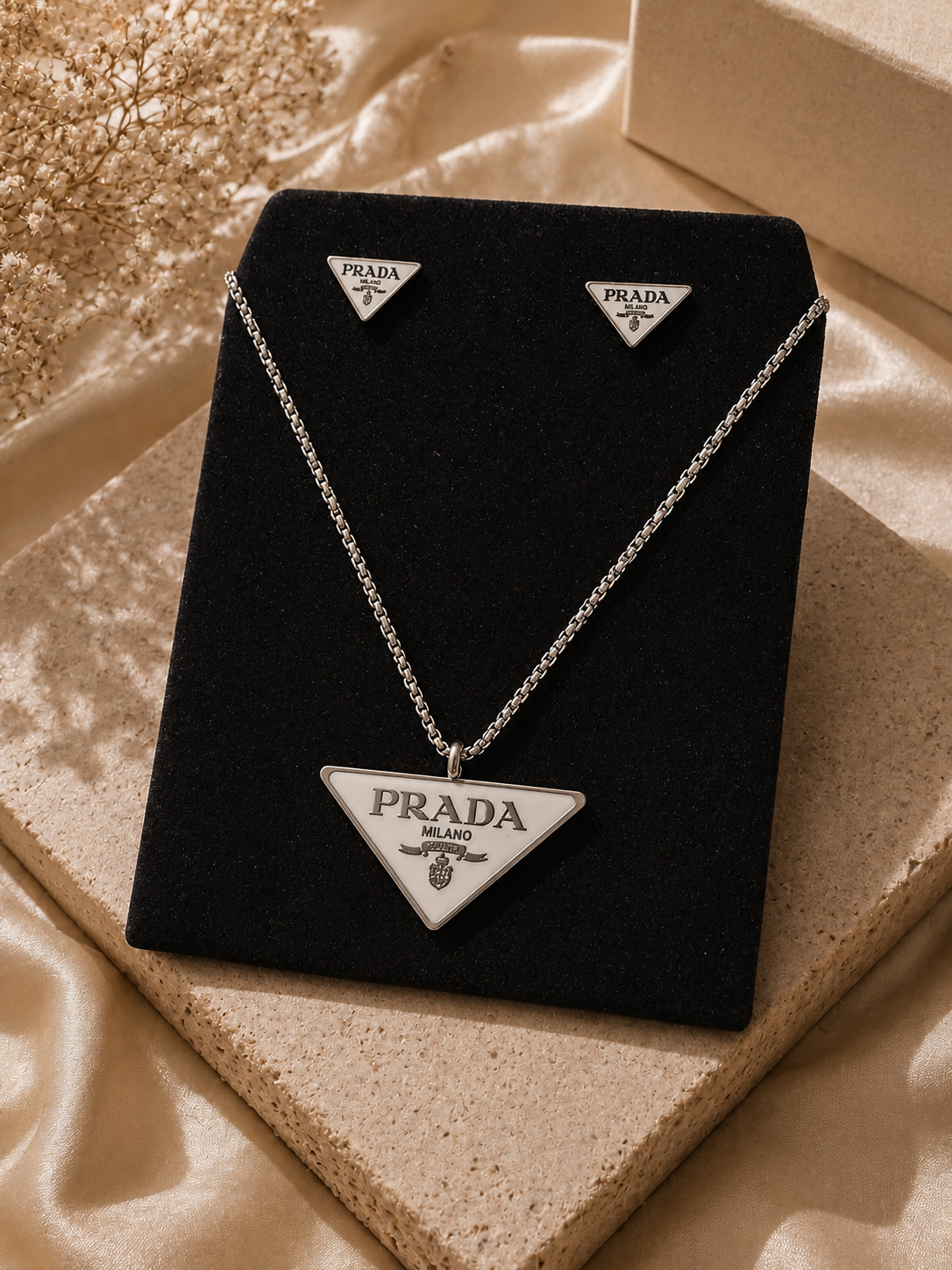 Triangle Logo Pendant Necklace & Stud Earrings Set