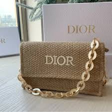 Dior Raffia Straw Shoulder Bag – Acrylic Chain Strap | GWP Edition