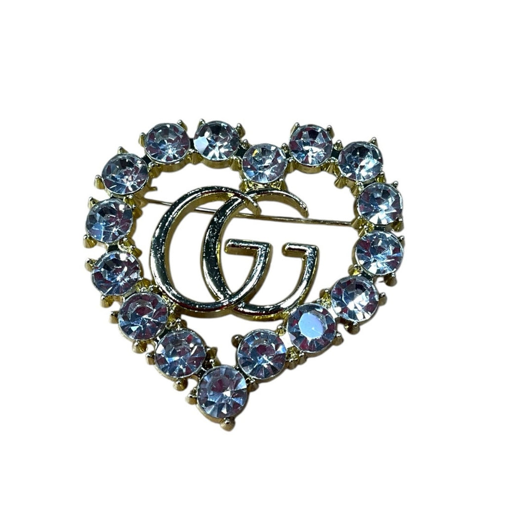 Crystal Double G Style Brooch Pin – Various Designs & Colors