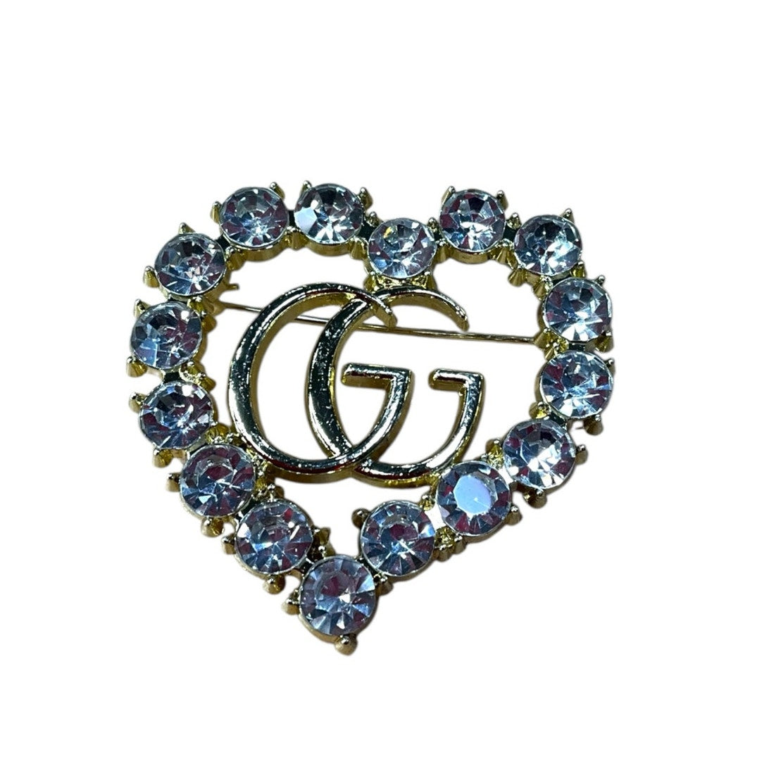 Crystal Double G Style Brooch Pin – Various Designs & Colors