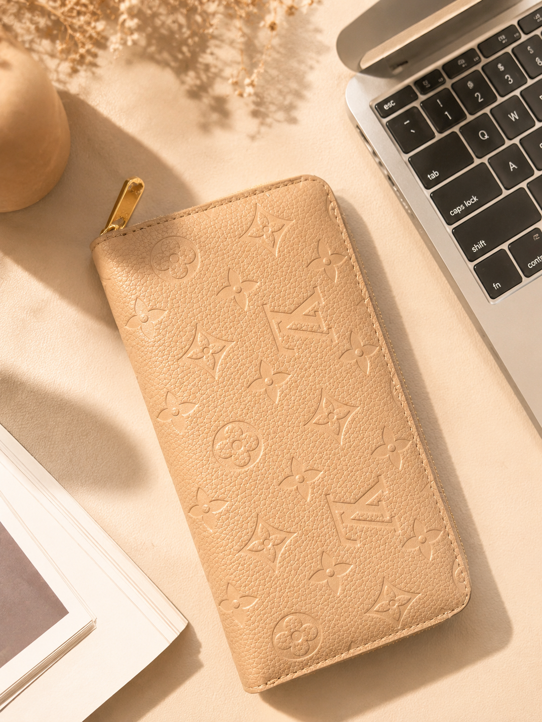 Fashion Monogram Zip Around Long Wallet – Beige