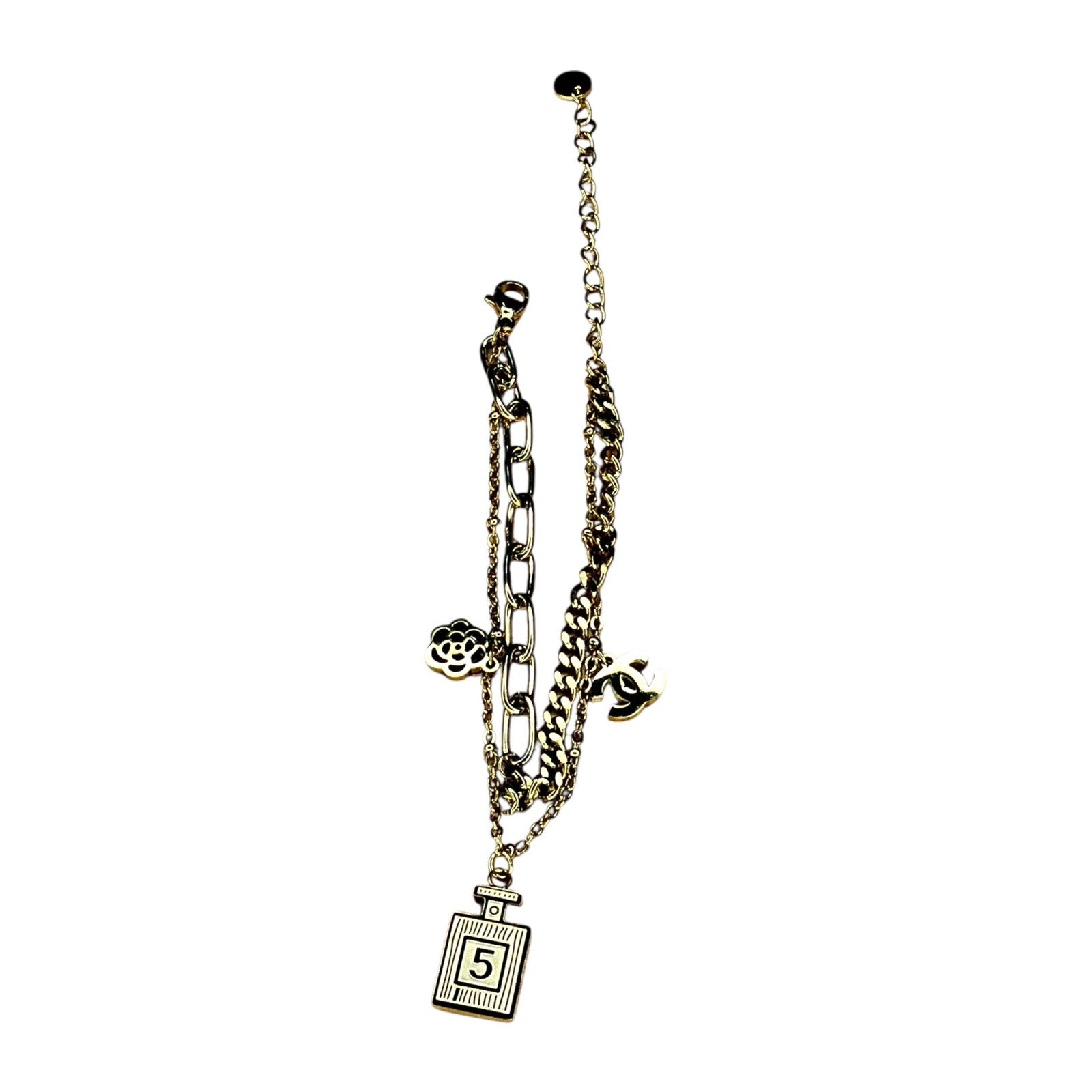Layered Gold Tone Charm Chain Bracelet
