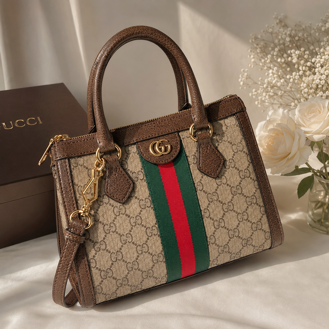 Fashion-Inspired Top Handle Crossbody Satchel – Brown Monogram Style