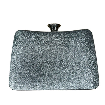 Silver glitter box clutch with a chain strap