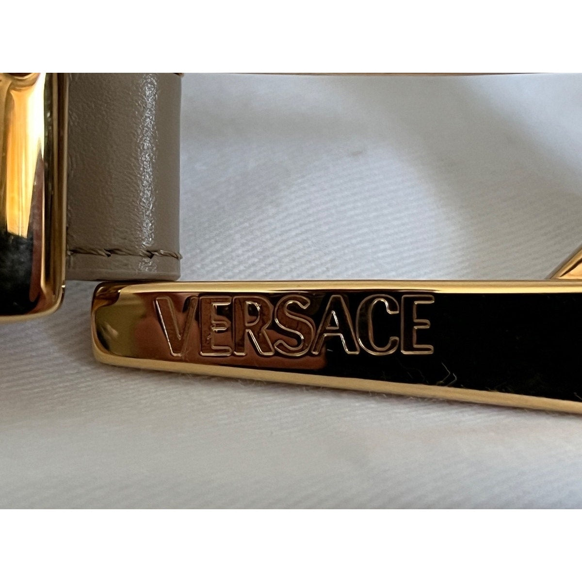 Versace Medusa Heritage Barocco Jacquard Logo Buckle Leather Belt