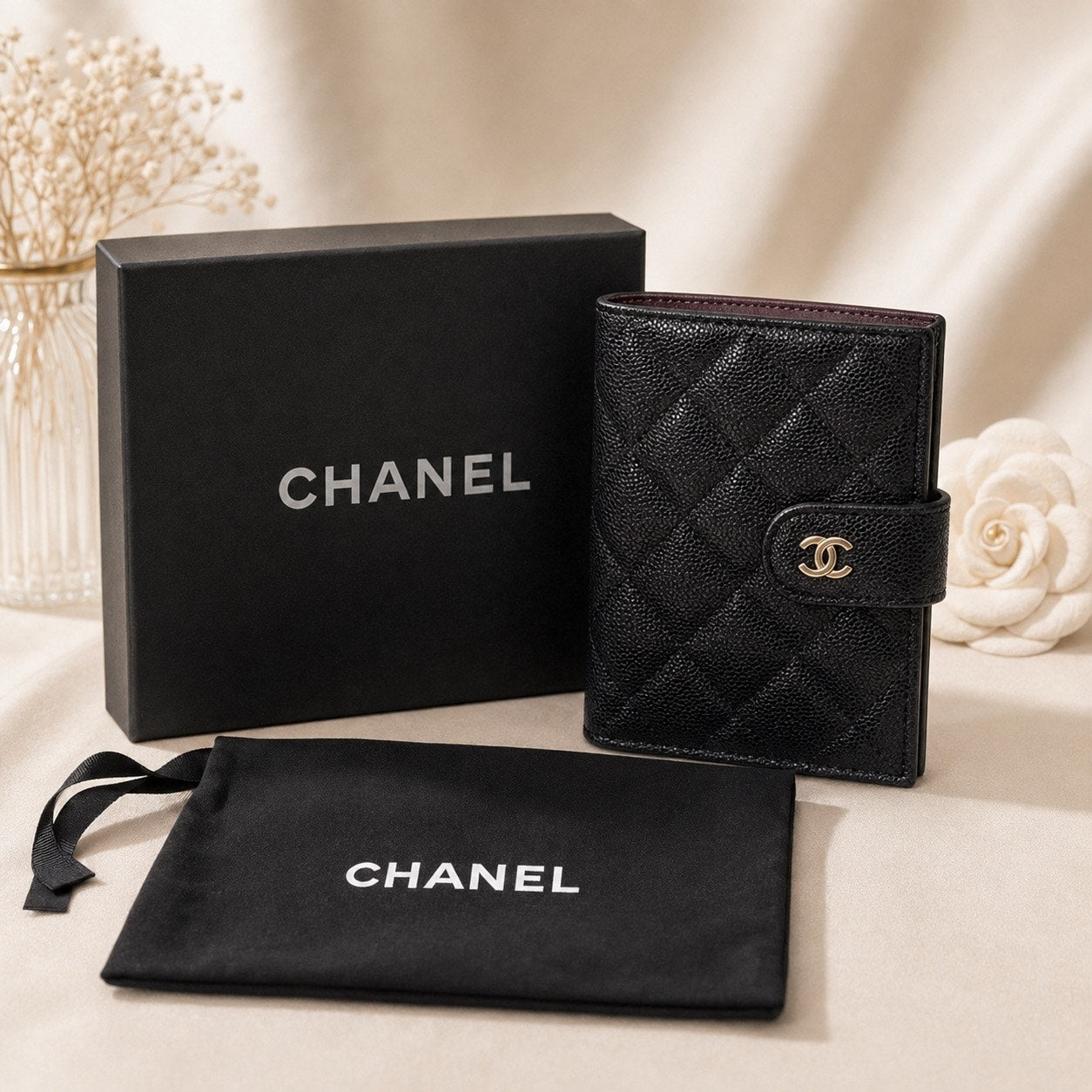 GWP Black Quilted Passport & Travel Wallet Set
