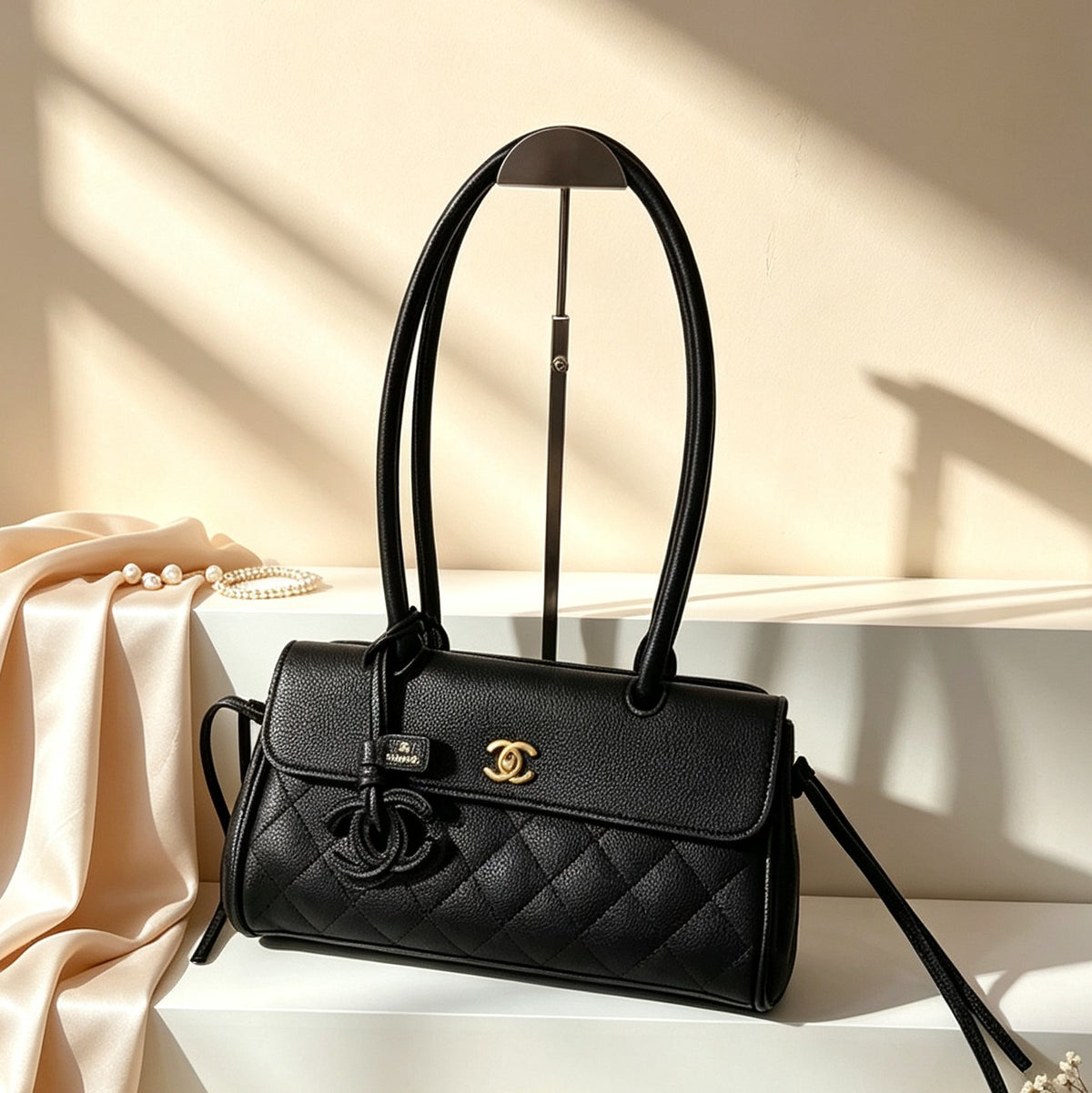 👑Brown Quilted East-West Fashion Handbag with Top Handles