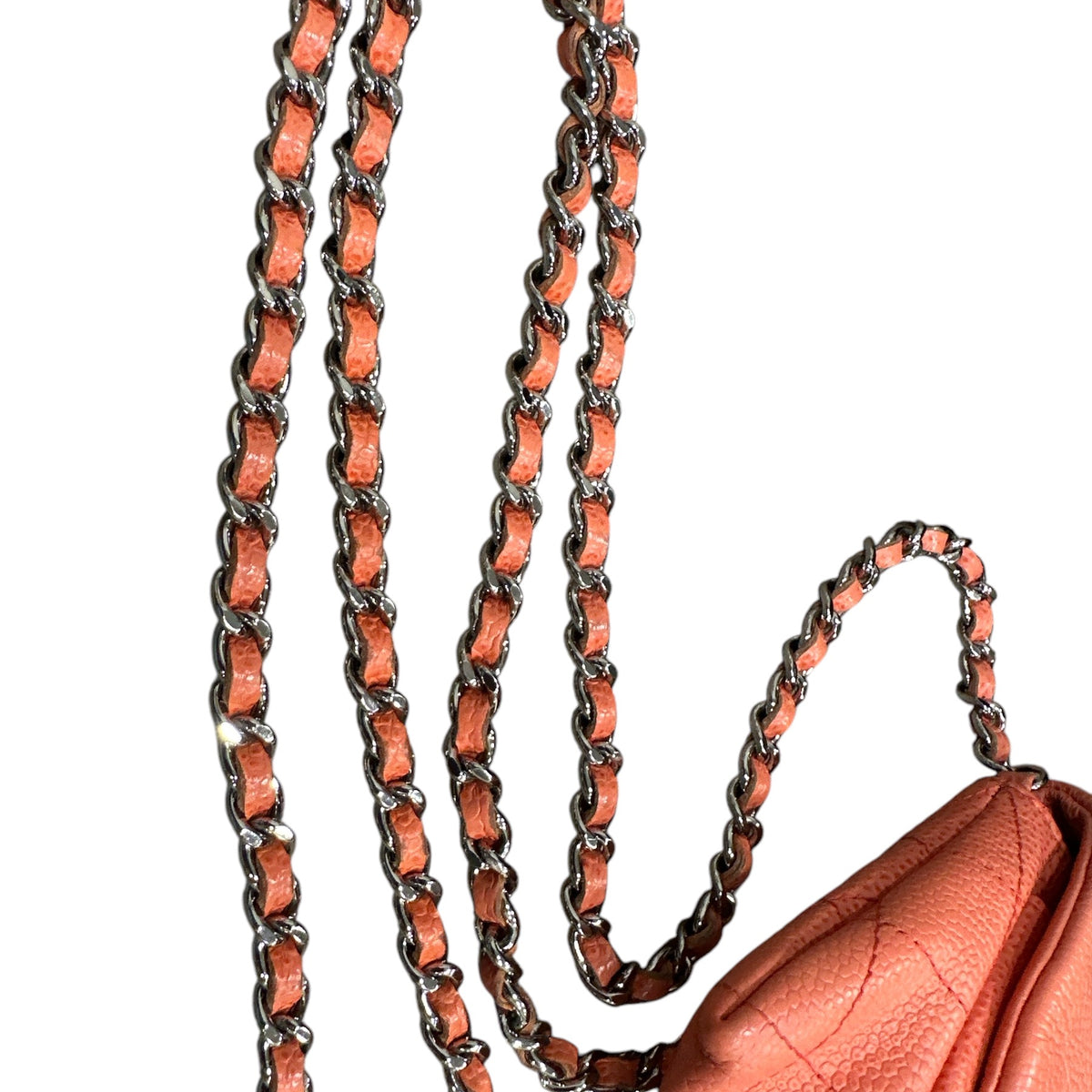 Chanel CORAL Caviar Leather Half Moon Wallet On Chain - Clairely Amazing