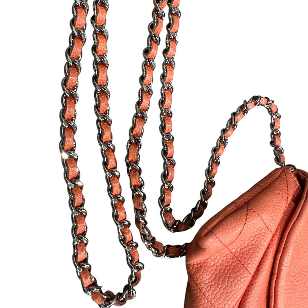 Chanel CORAL Caviar Leather Half Moon Wallet On Chain - Clairely Amazing