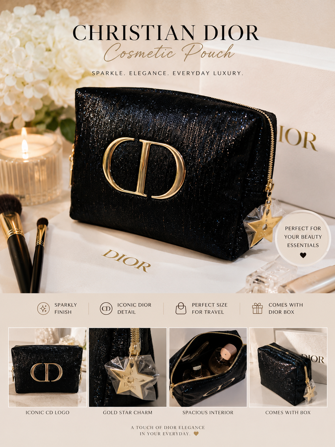 Christian Dior Sparkly Black Cosmetic Pouch – GWP Edition