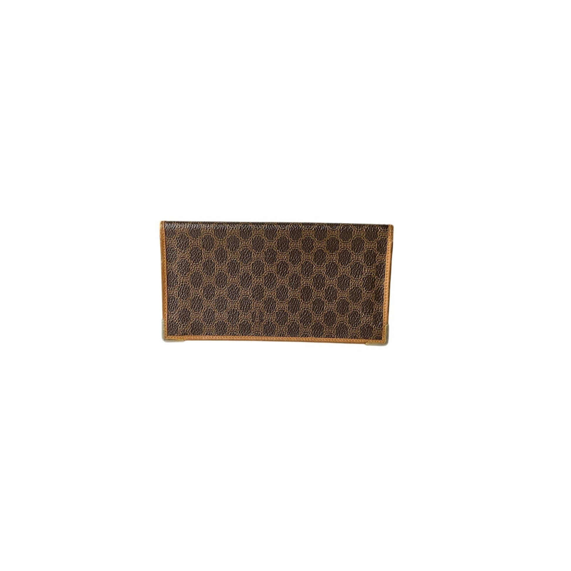 Brown wallet with geometric pattern on a white background