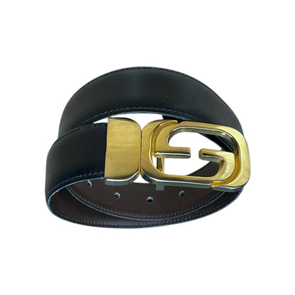 Gucci Black Leather Gold Belt