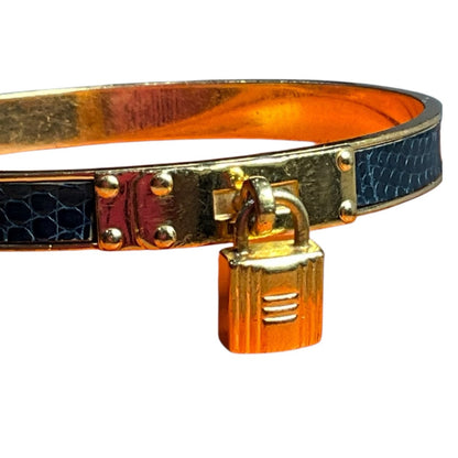 Hermes Lizard Kelly Lock Black & Gold Bangle