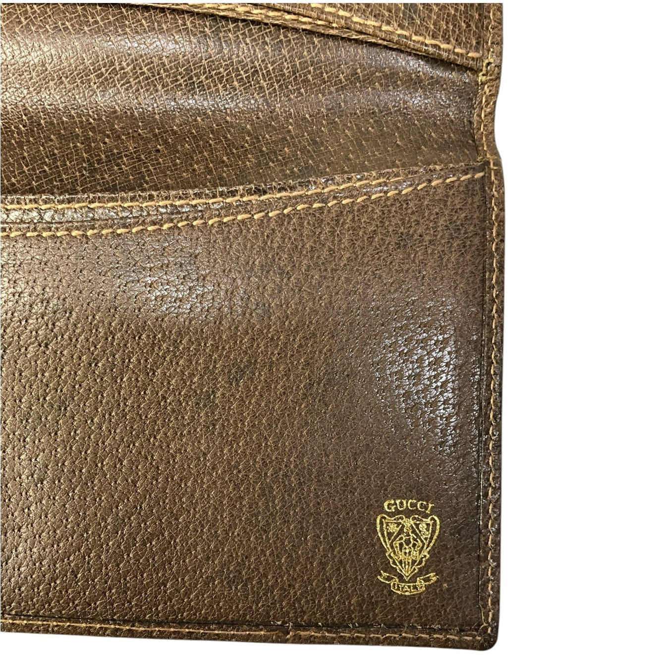 GUCCI Brown Pigskin Leather Checkbook Cover, "G" Red Enamel Clip