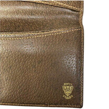 GUCCI Brown Pigskin Leather Checkbook Cover, "G" Red Enamel Clip