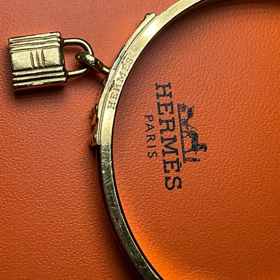 Hermes Lizard Kelly Lock Black & Gold Bangle