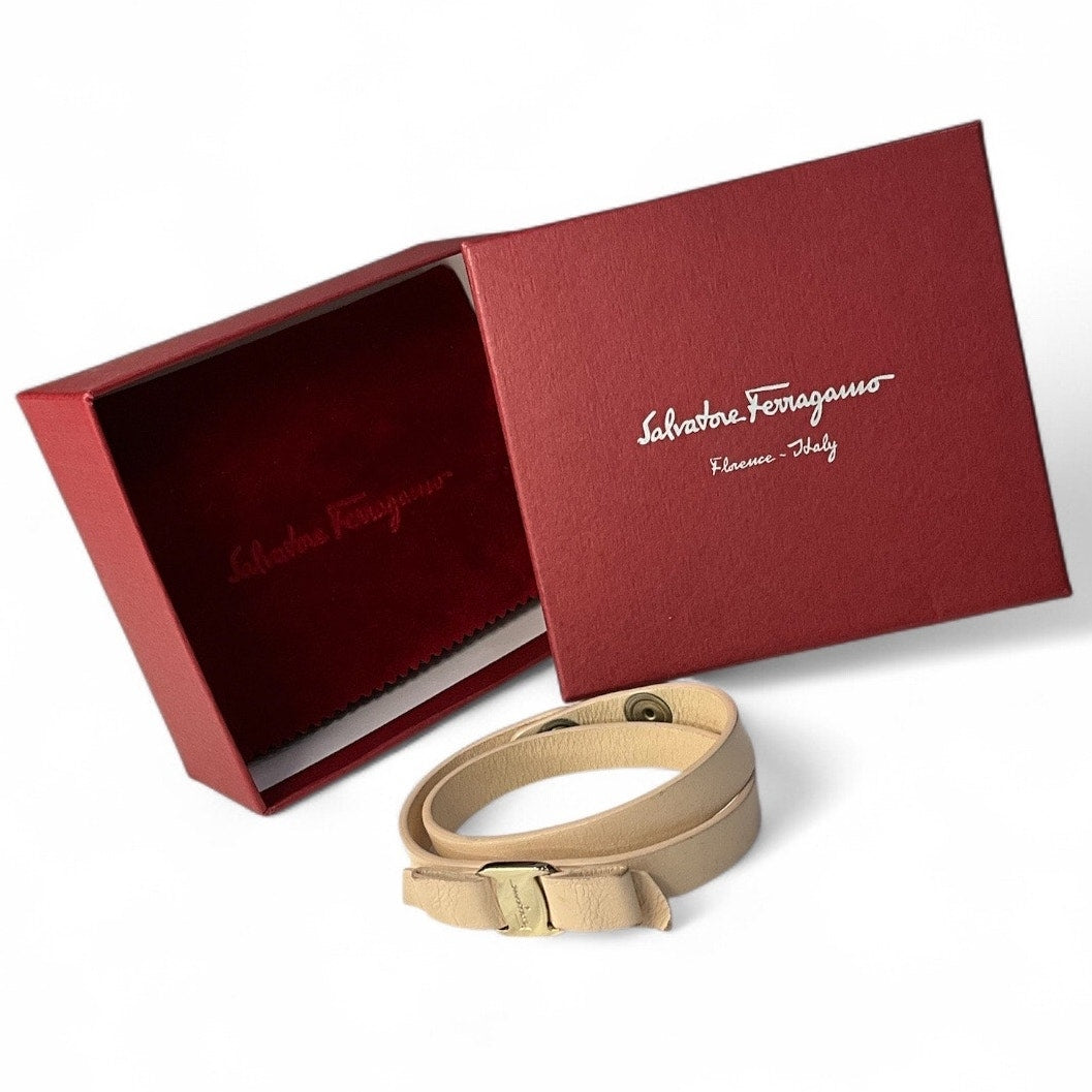 Salvatore Ferragamo Leather Vara Bow Double Wrap Bracelet