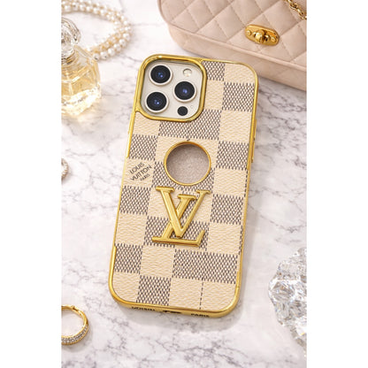 Luxury Inspired Checkered iPhone Case (Gold Trim) – iPhone