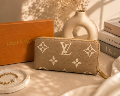 Fashion Monogram Zip Around Wallet – Beige