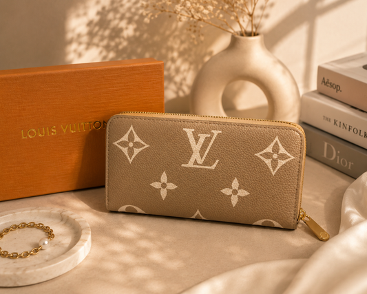 Fashion Monogram Zip Around Wallet – Beige
