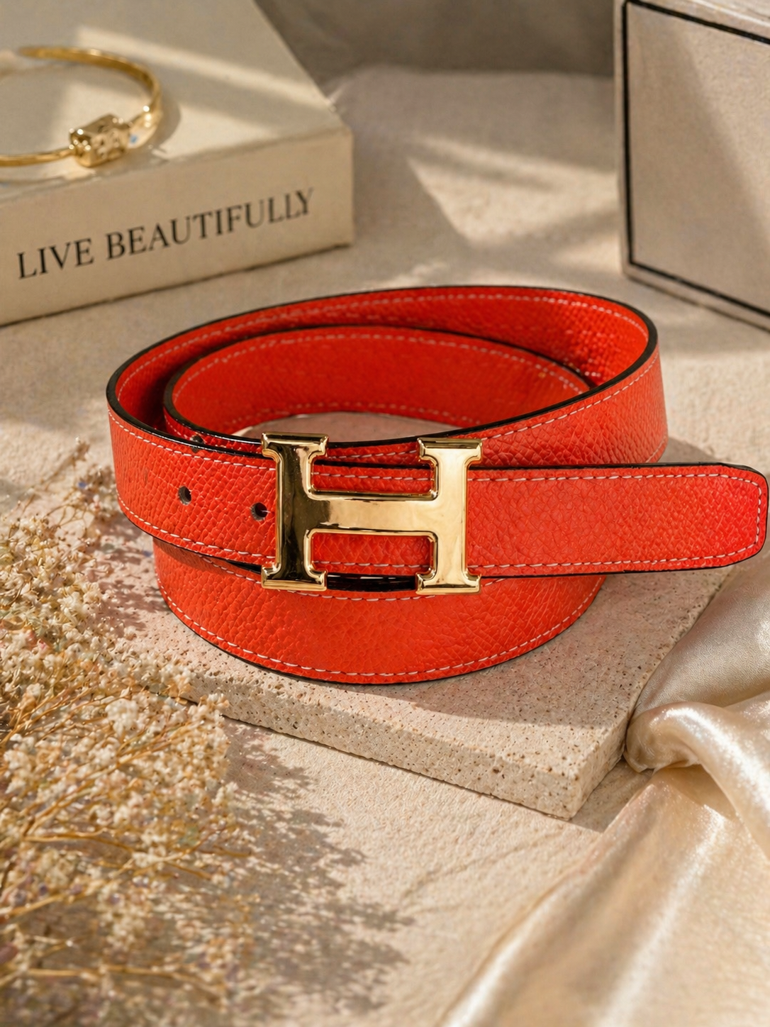 Luxe Gold Buckle Textured Fashion Belt