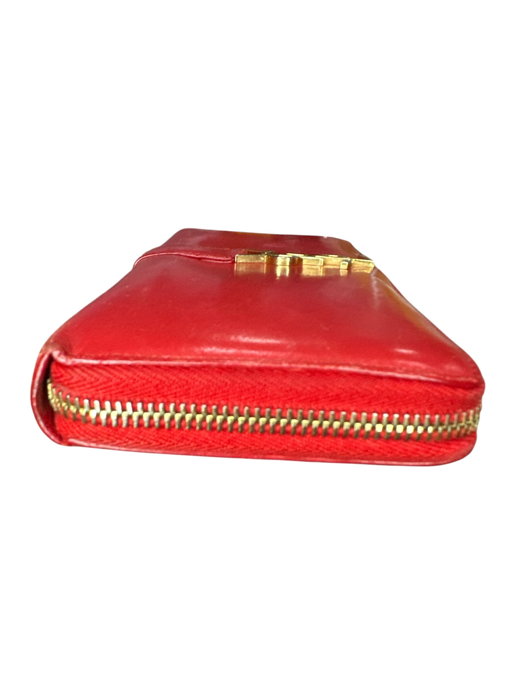 Saint Laurent Red Leather Monogram Zip Around Wallet - Clairely Amazing