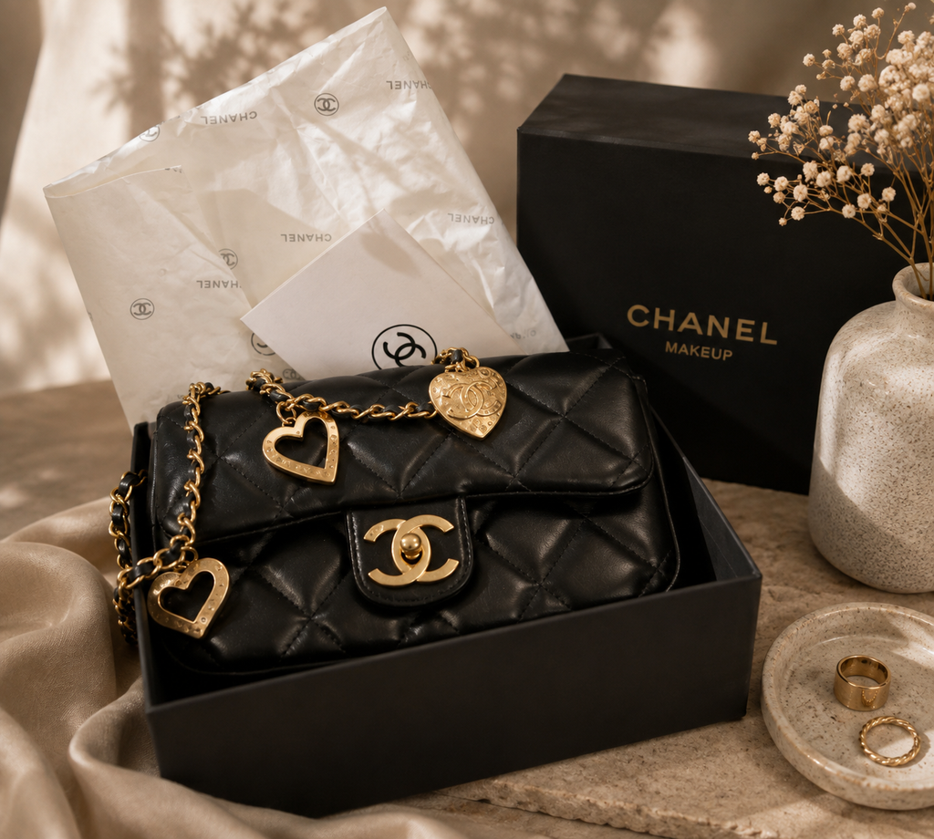 Chanel Beauté GWP VIP Black Quilted Heart Charm Crossbody Bag