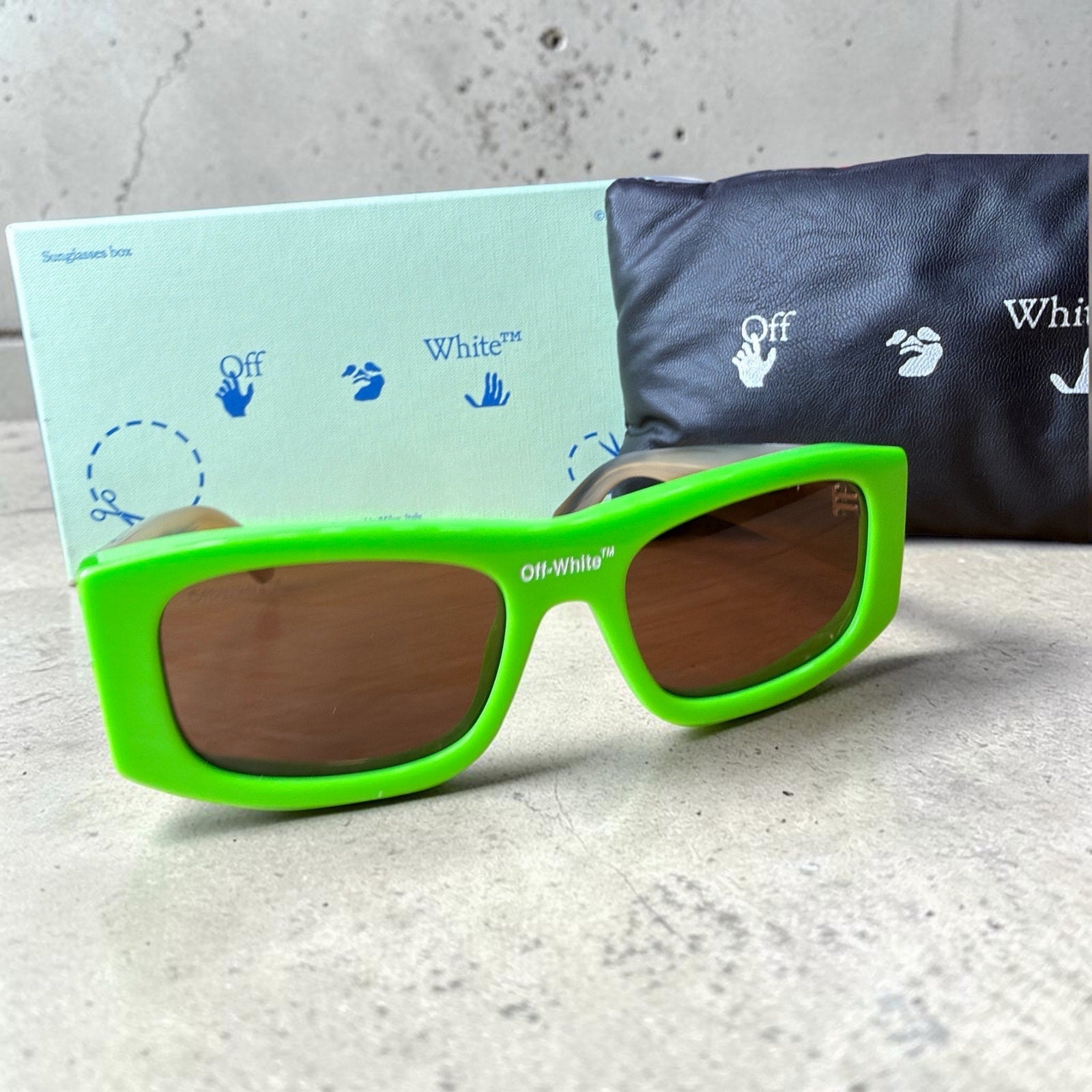Authentic Off-White™ Neon Green Rectangular Sunglasses | NEW Full Set | Made in Italy