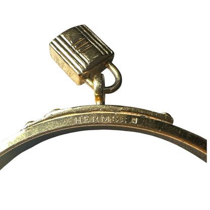 Hermes Lizard Kelly Lock Black & Gold Bangle